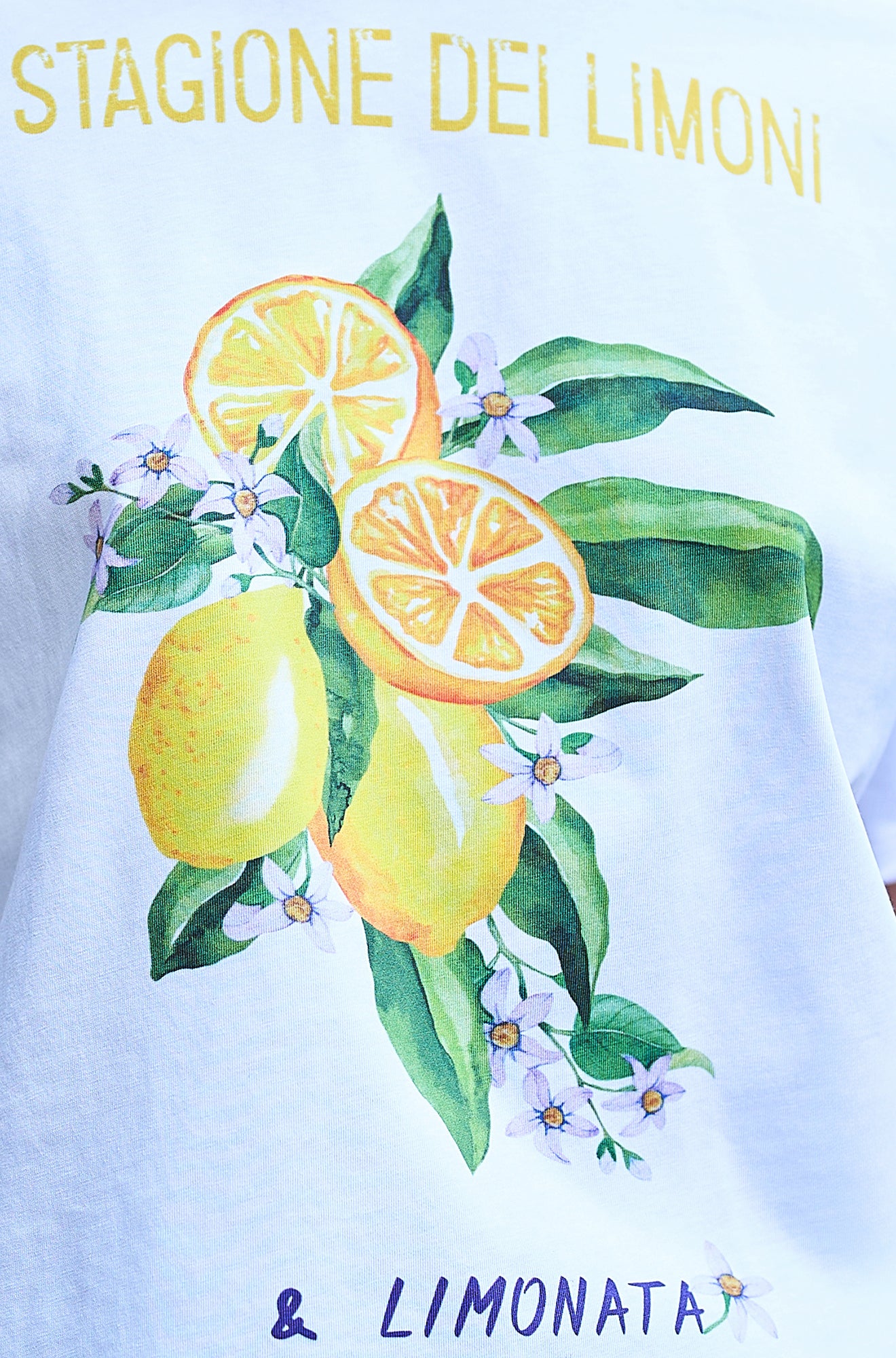Yumi White Retro Relaxed Lemon Print Cotton T Shirt Tops Yumi