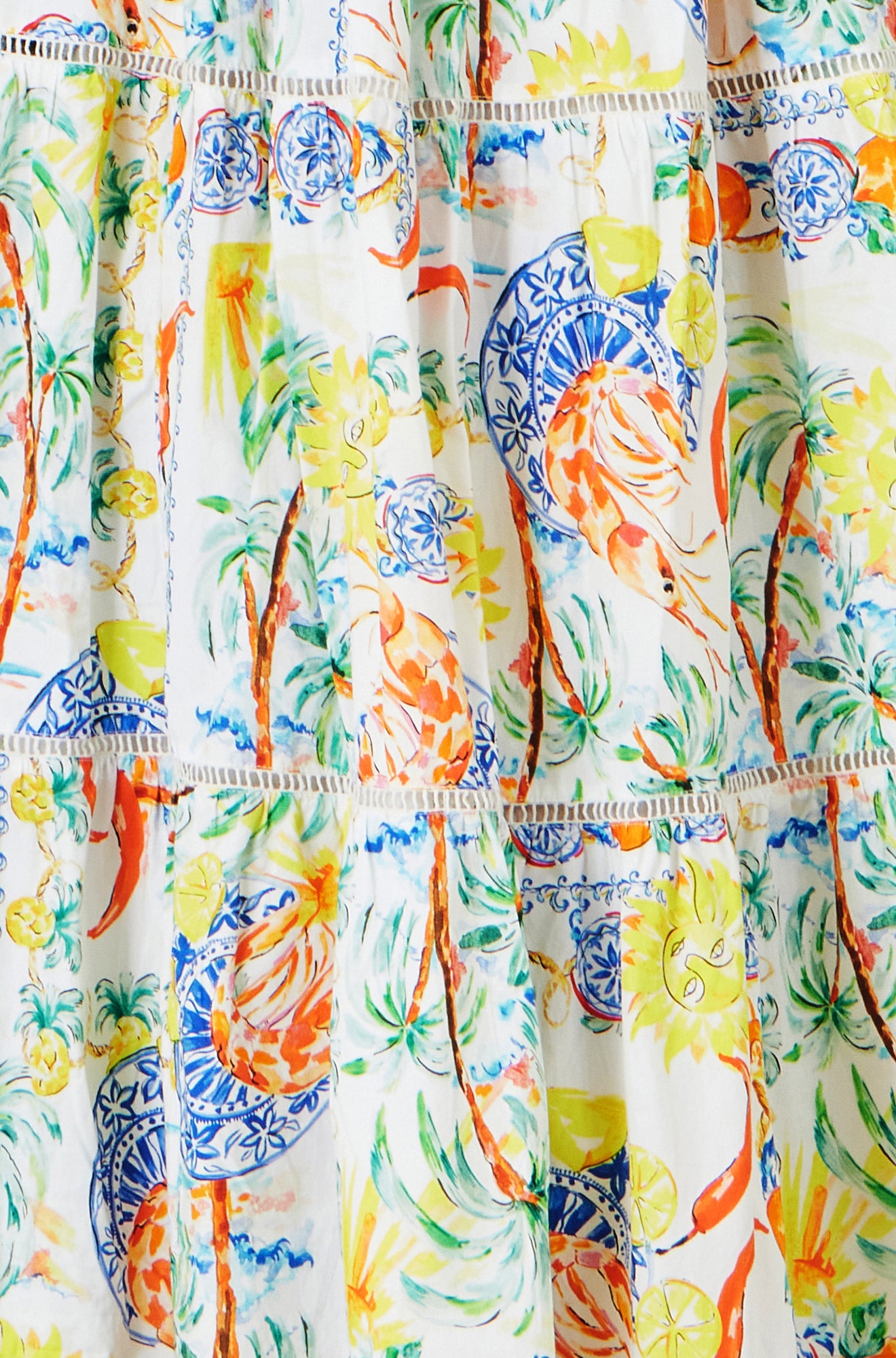 Yumi White Mediterranean Print Cotton Midi Sun Dress Dress Casual Yumi