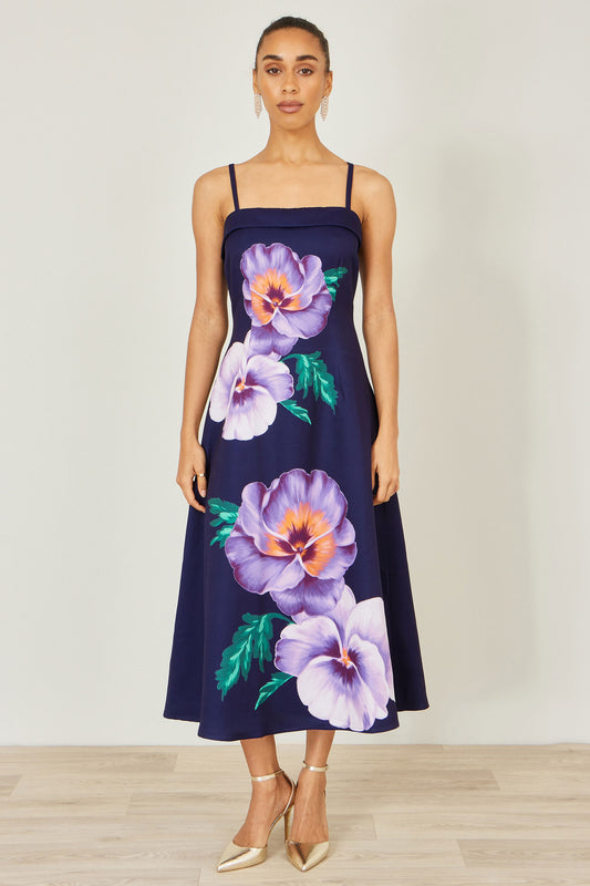 Yumi Navy Pansy Strappy Midi Dress Dress Occasion Yumi