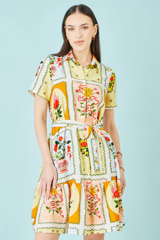 Yumi Multicolour Sun Patchwork Print Shirt Dress Dress Casual Yumi