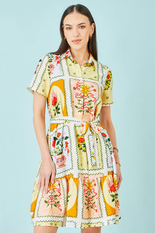 Yumi Multicolour Sun Patchwork Print Shirt Dress Dress Casual Yumi