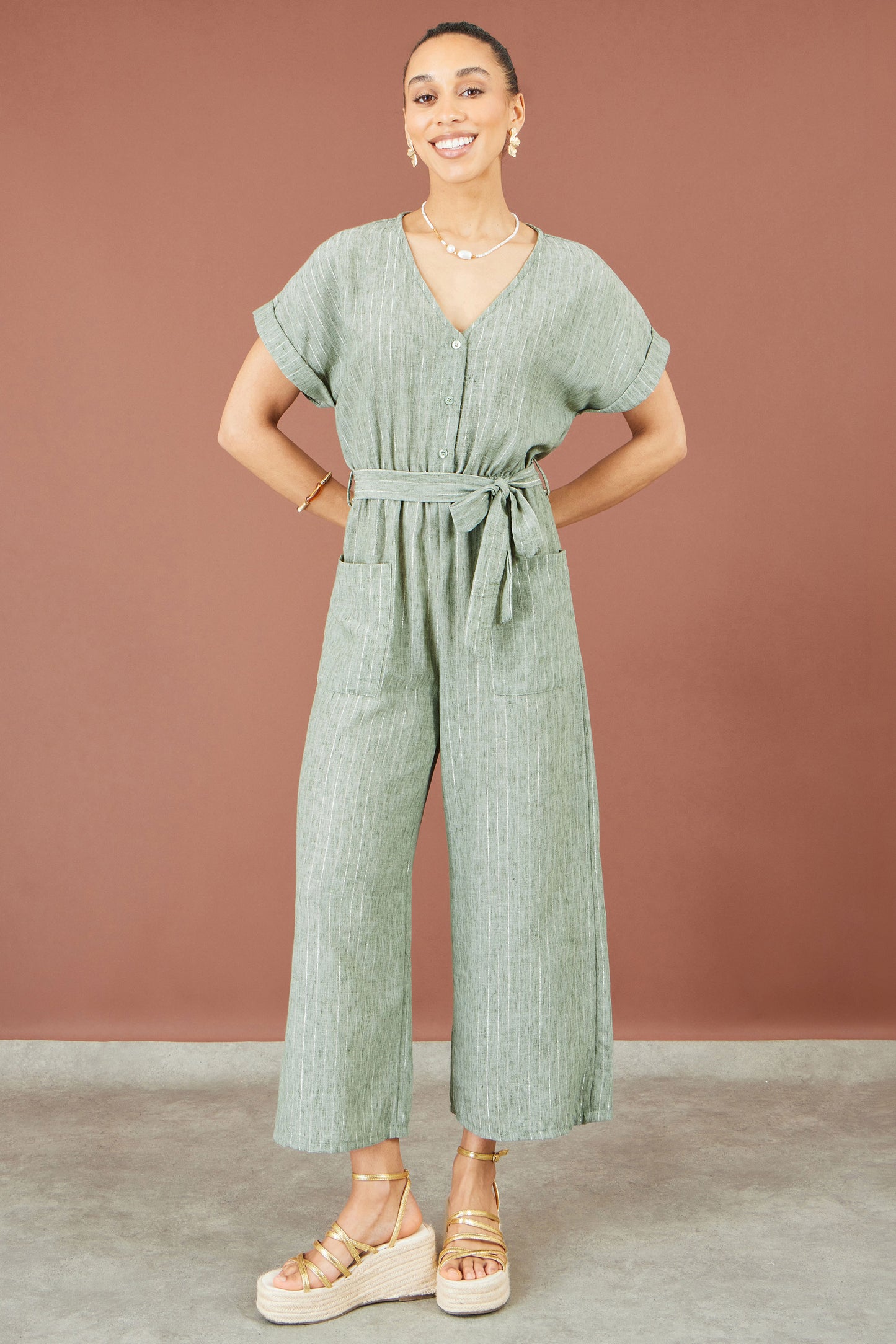 Yumi Green V Neck Kimono Sleeve Jumpsuit JUMPSUIT Yumi
