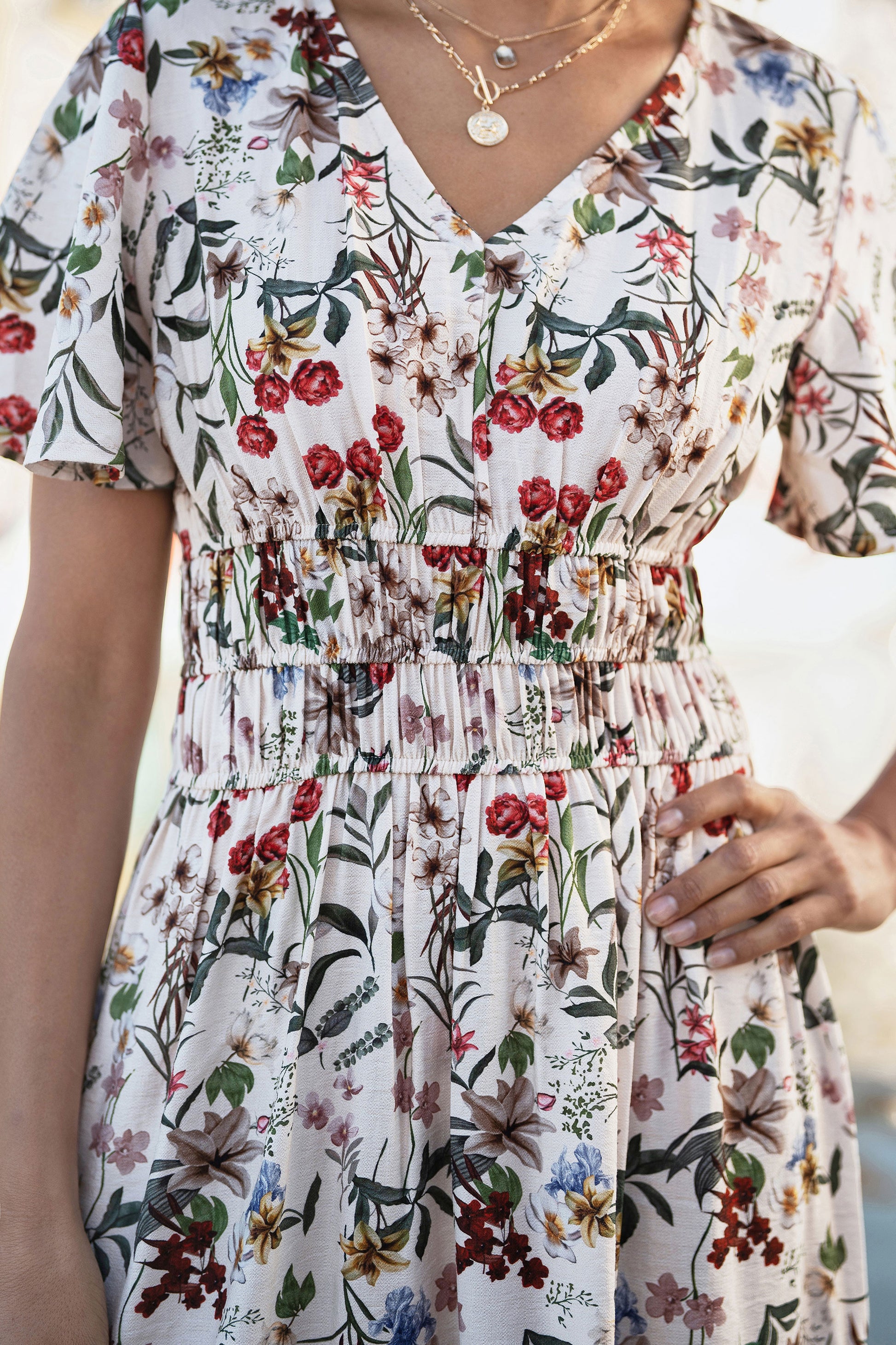 Yumi Ivory Botanical Print Viscose Midi Dress Dress Casual Yumi