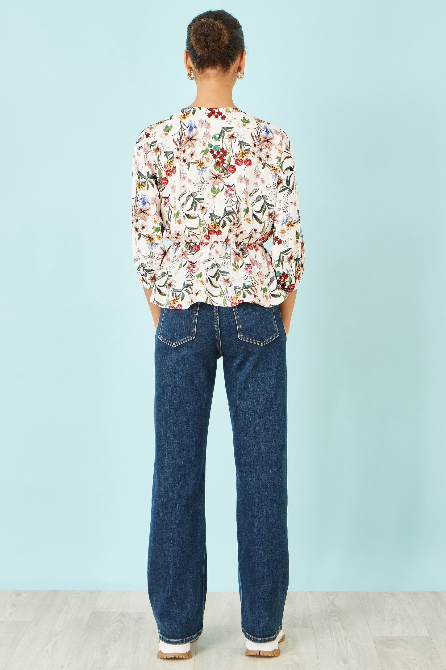 Yumi Ivory Viscose Botanical Print Wrap Top Tops Yumi