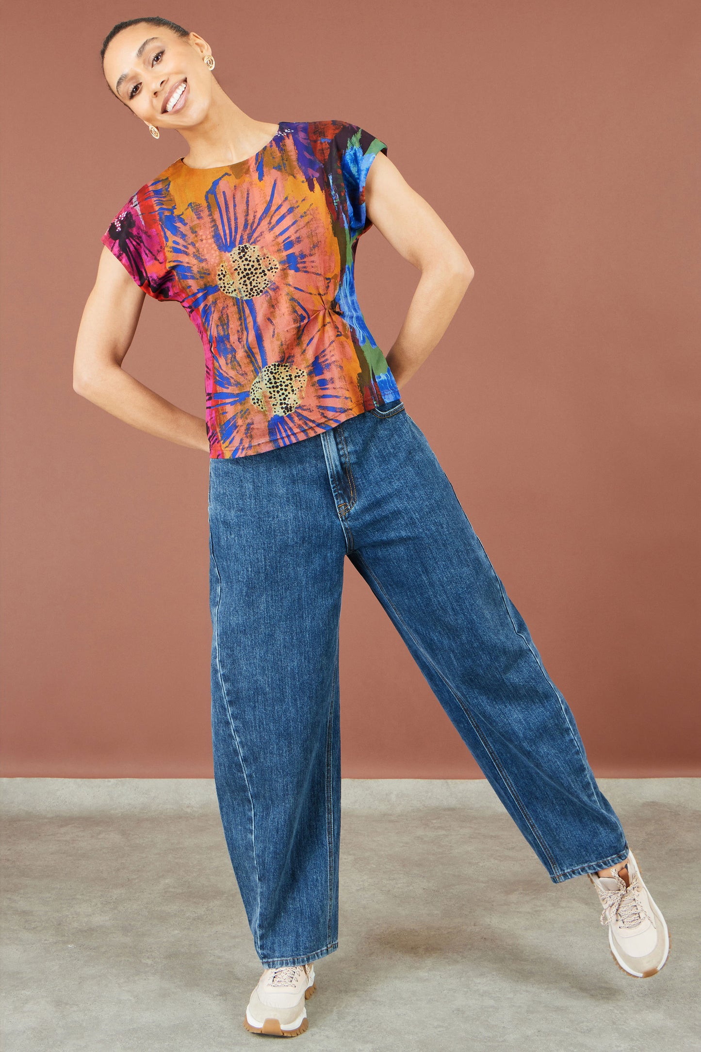 Yumi Multicolour Floral Mesh Top Tops Yumi