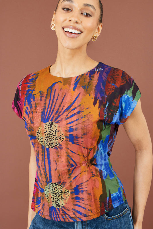 Yumi Multicolour Floral Mesh Top Tops Yumi
