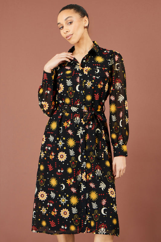 Yumi Black Cosmic Midi Shirt Dress Dress Casual Yumi