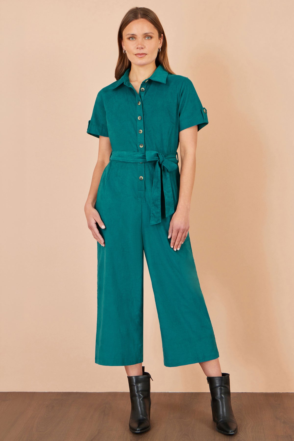 Yumi Teal Cord Relaxed Jumpsuit JUMPSUIT Yumi