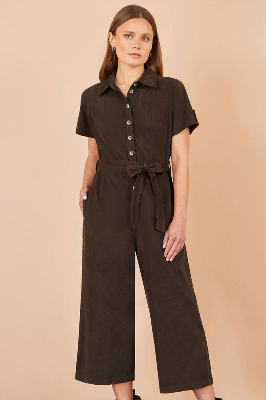 Yumi Brown Cord Relaxed Jumpsuit JUMPSUIT Yumi