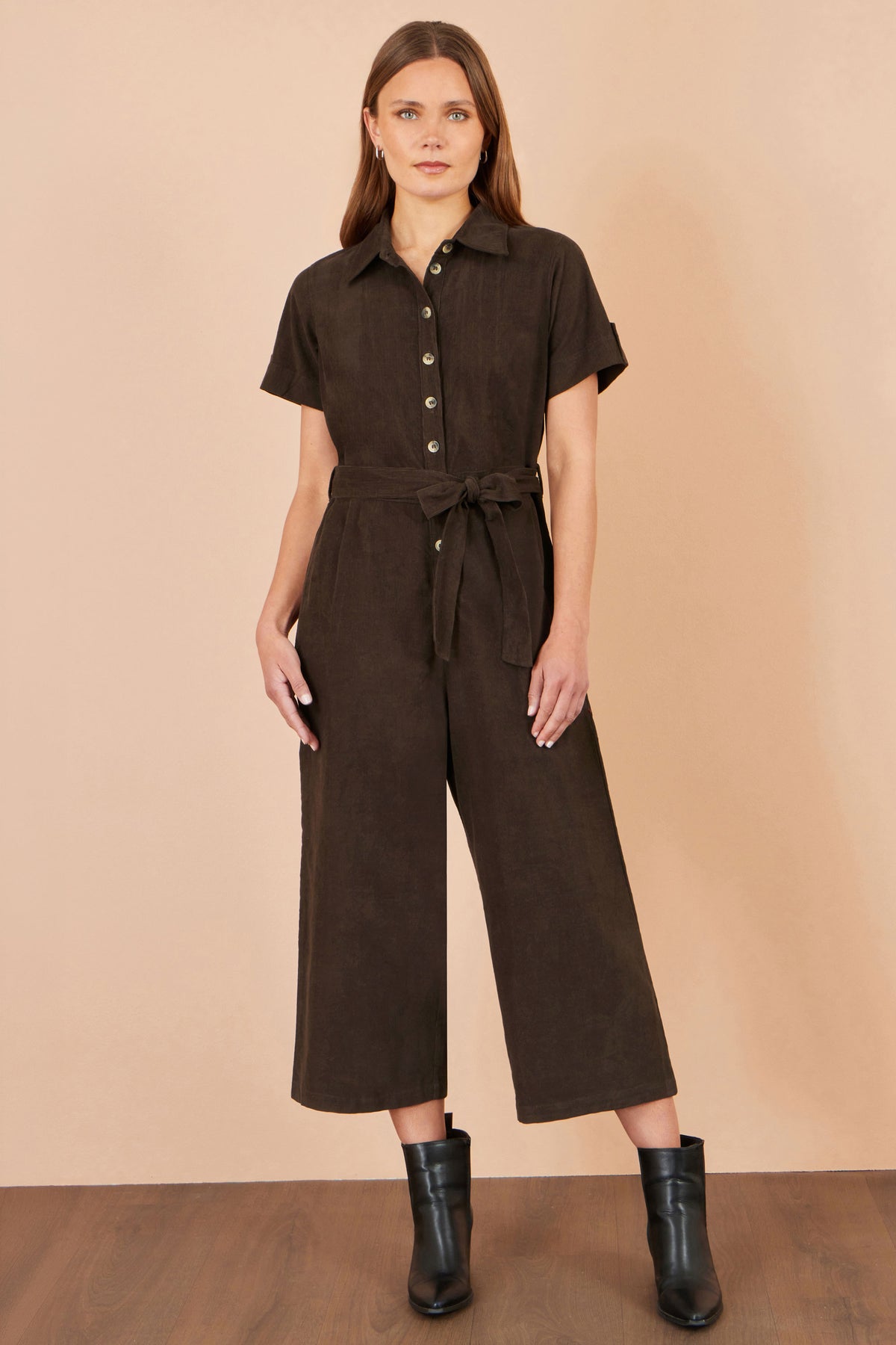 Yumi Brown Cord Relaxed Jumpsuit JUMPSUIT Yumi