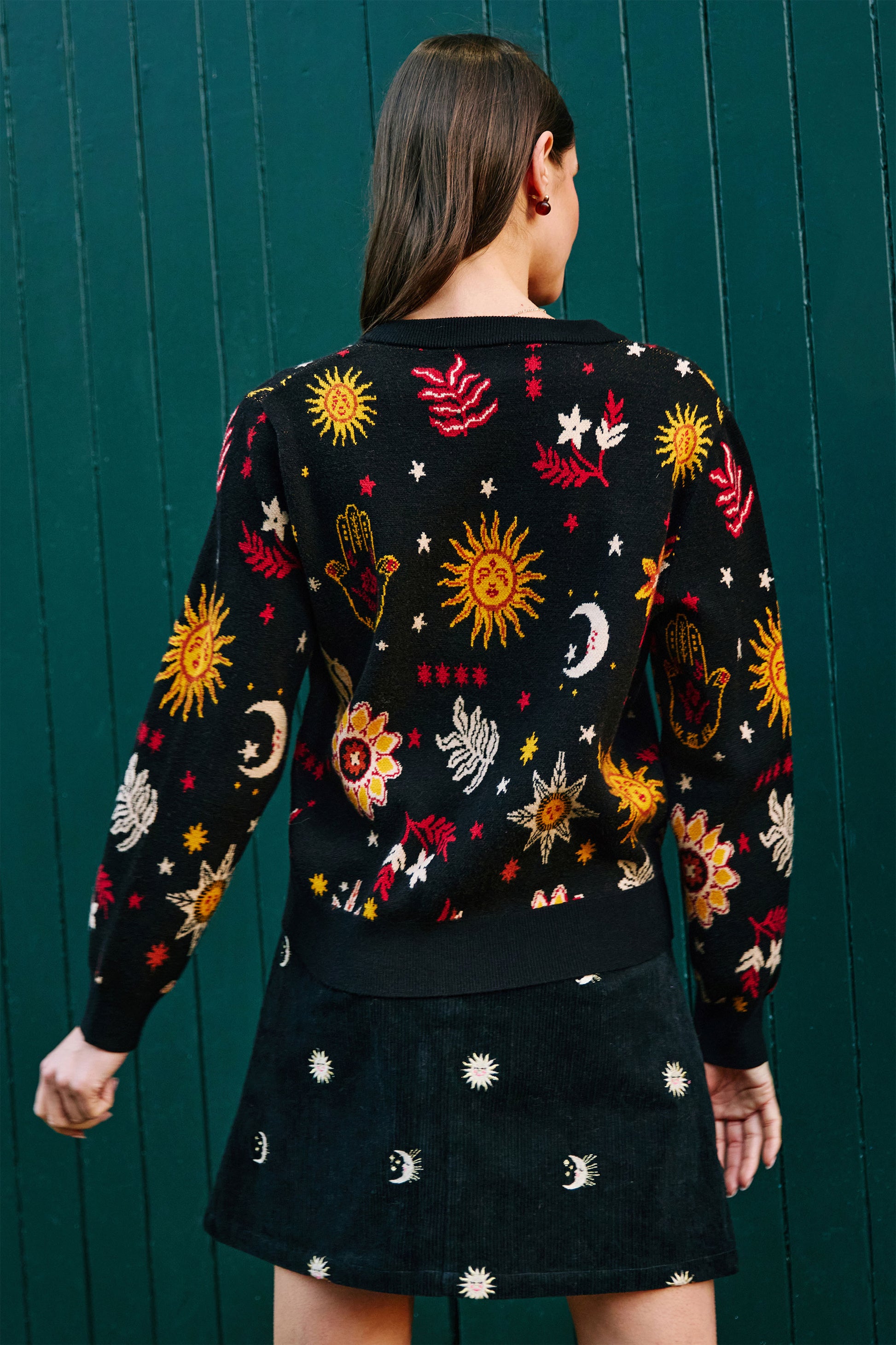 Yumi Black Cosmic Intarsia Cardigan Knit Cardigan Yumi