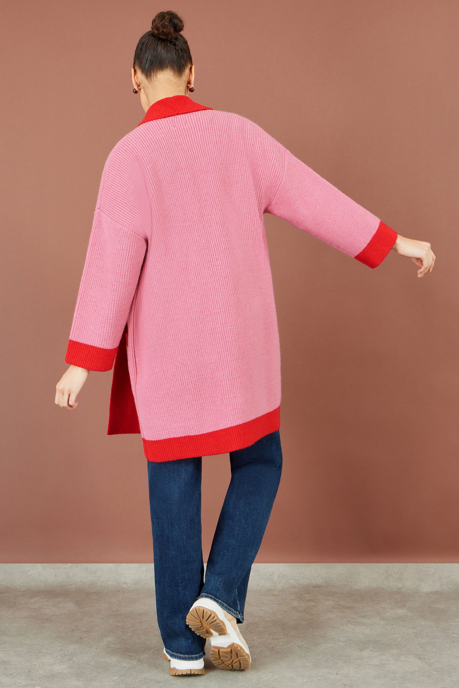 Yumi Pink Contrast Knitted Cardigan Knit Cardigan Yumi