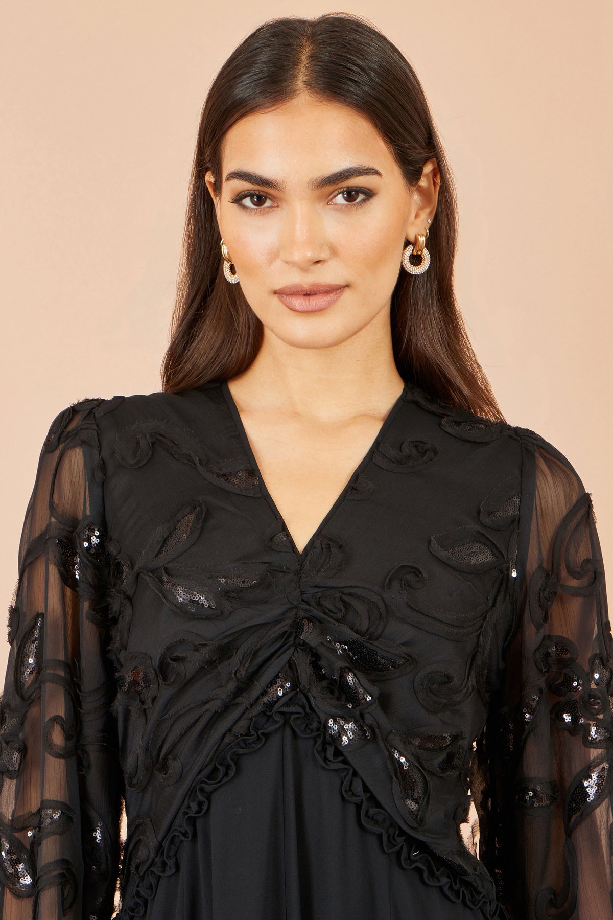 Yumi Black Sequin Bodice Maxi Dress With Ruffles Dress Party Yumi