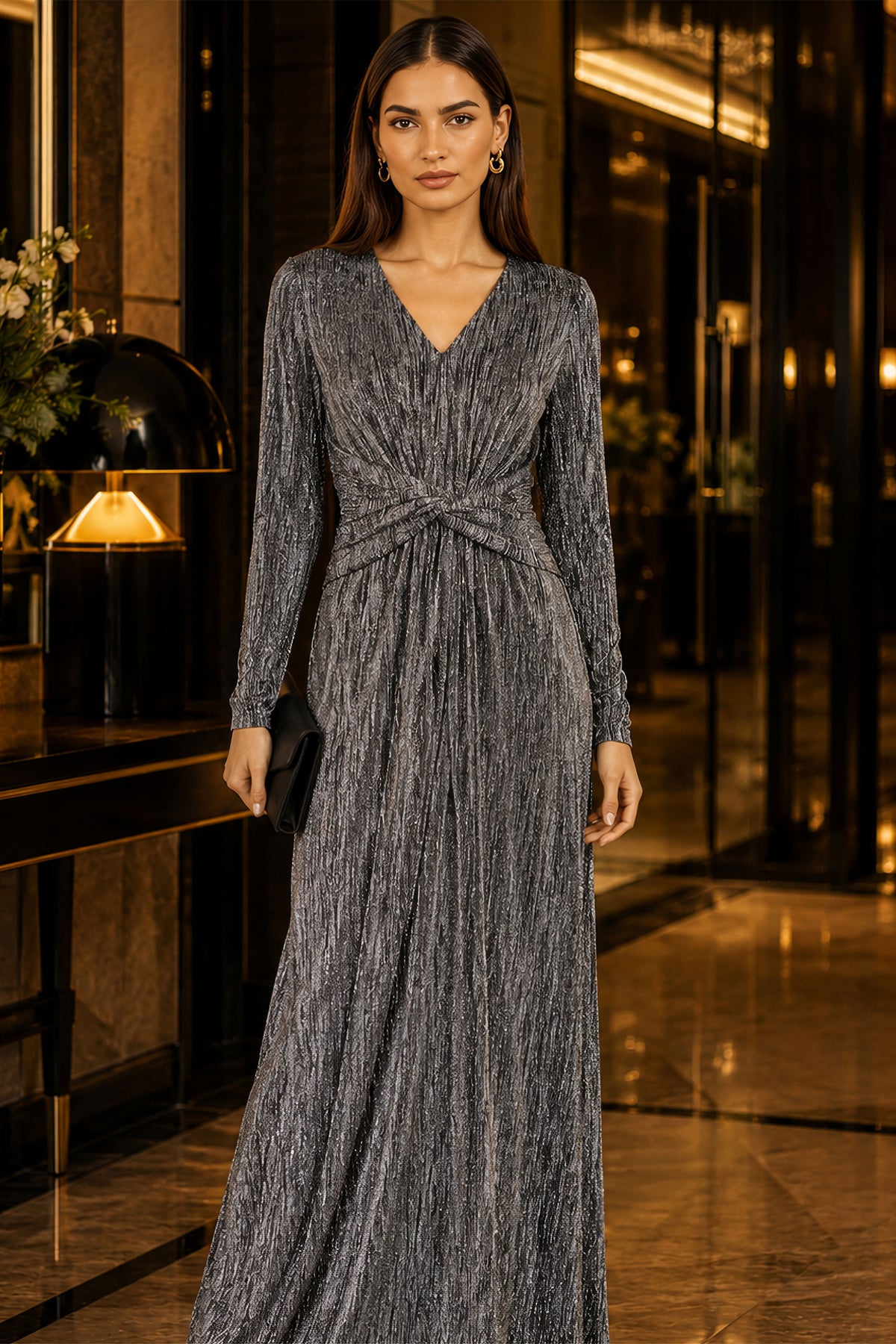 Yumi Black Metallic Twist Waist Maxi Dress Dress Party Yumi