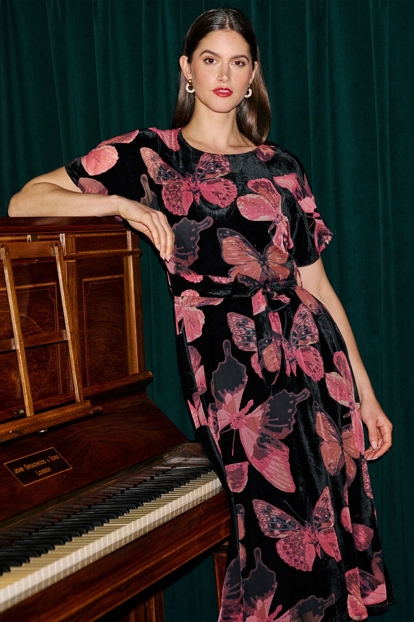 Yumi Black Velvet Butterfly Midi Dress Dress Party Yumi