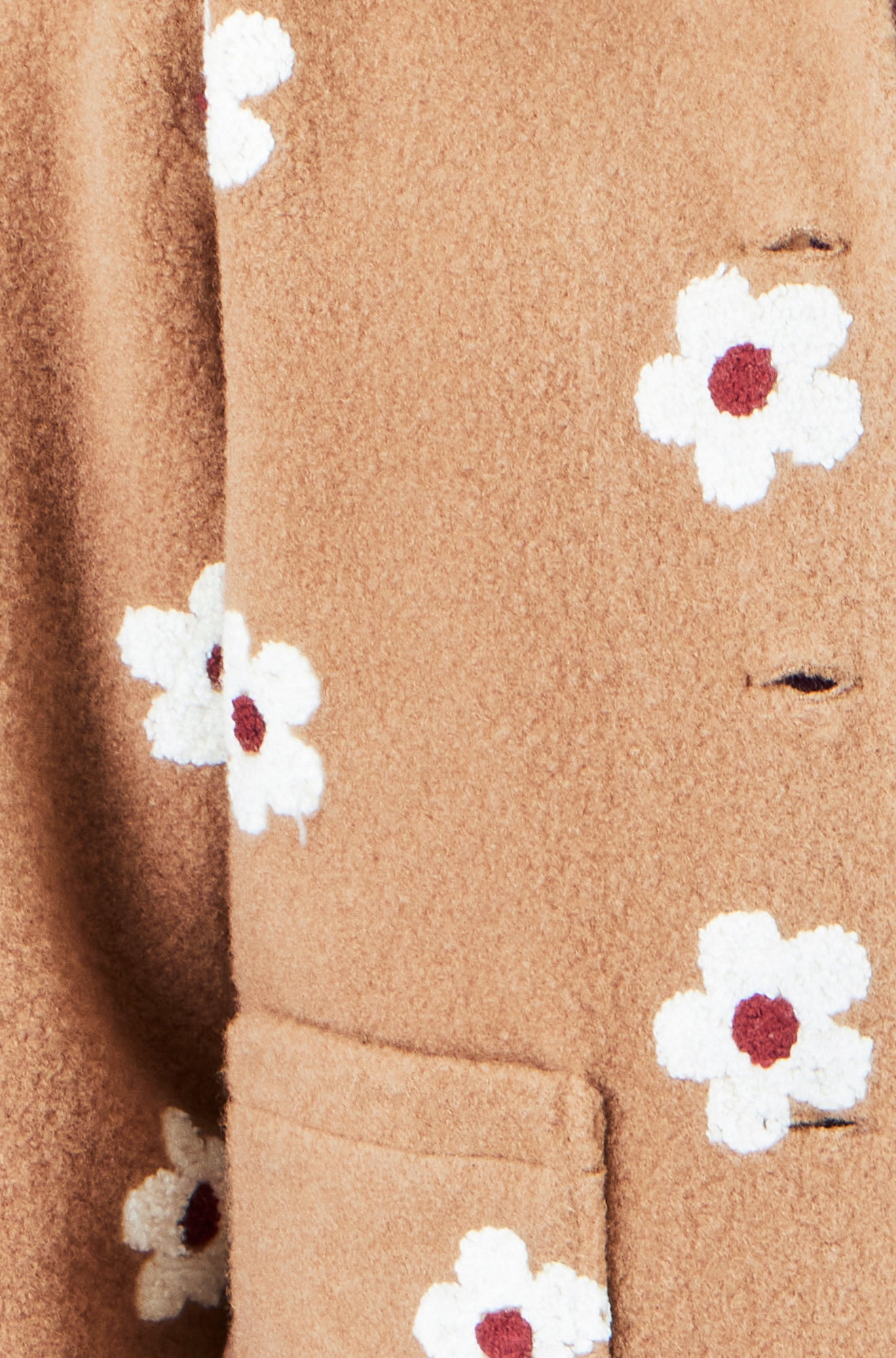 Yumi Brown Embroiderd Daisy Fleece Jacket Outerwear Yumi