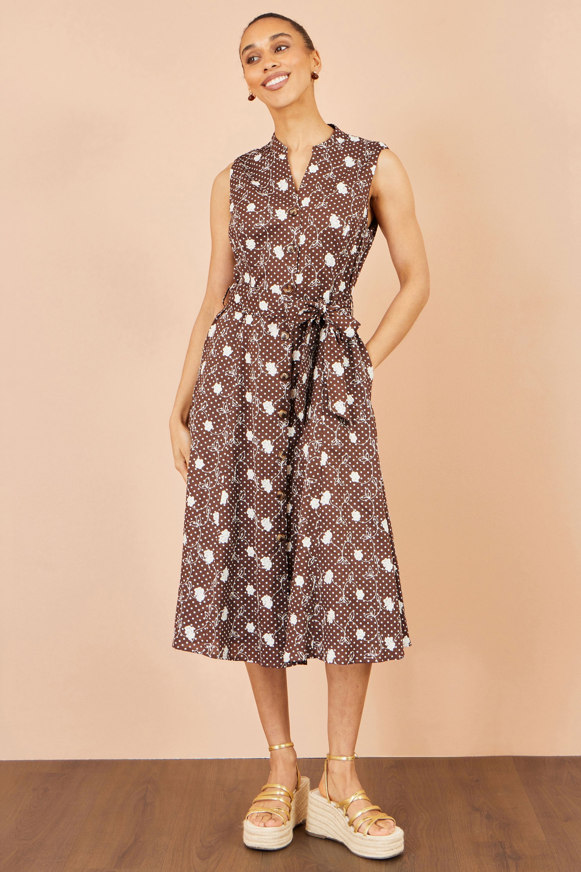 Yumi Brown Cotton Embroidery Shirt Dress Dress Casual Yumi