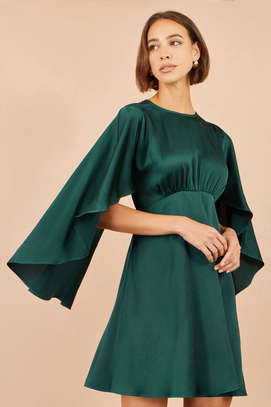 Yumi Green Satin Cape Mini Dress Dress Party Yumi