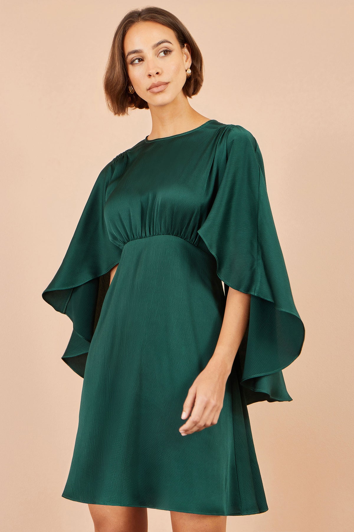 Yumi Green Satin Cape Mini Dress Dress Party Yumi