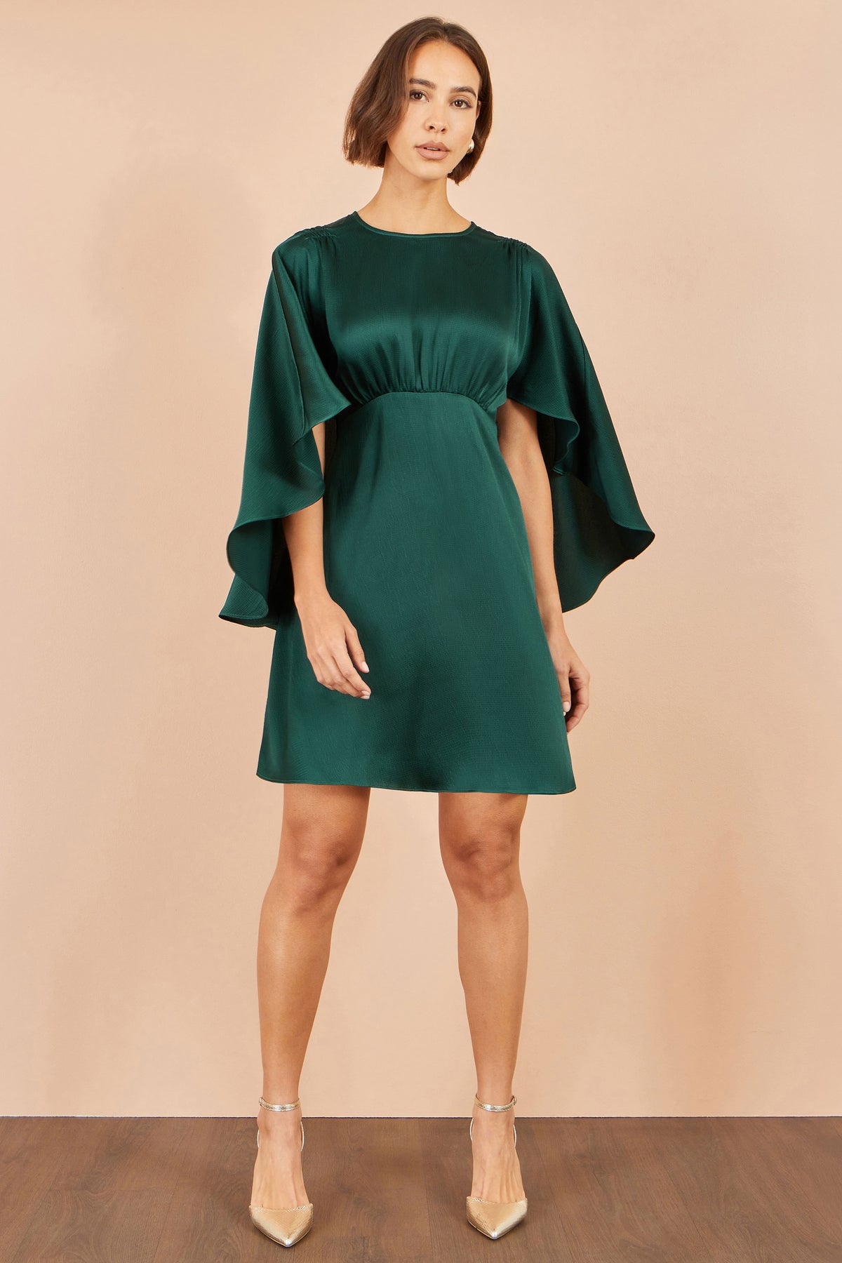 Yumi Green Satin Cape Mini Dress Dress Party Yumi