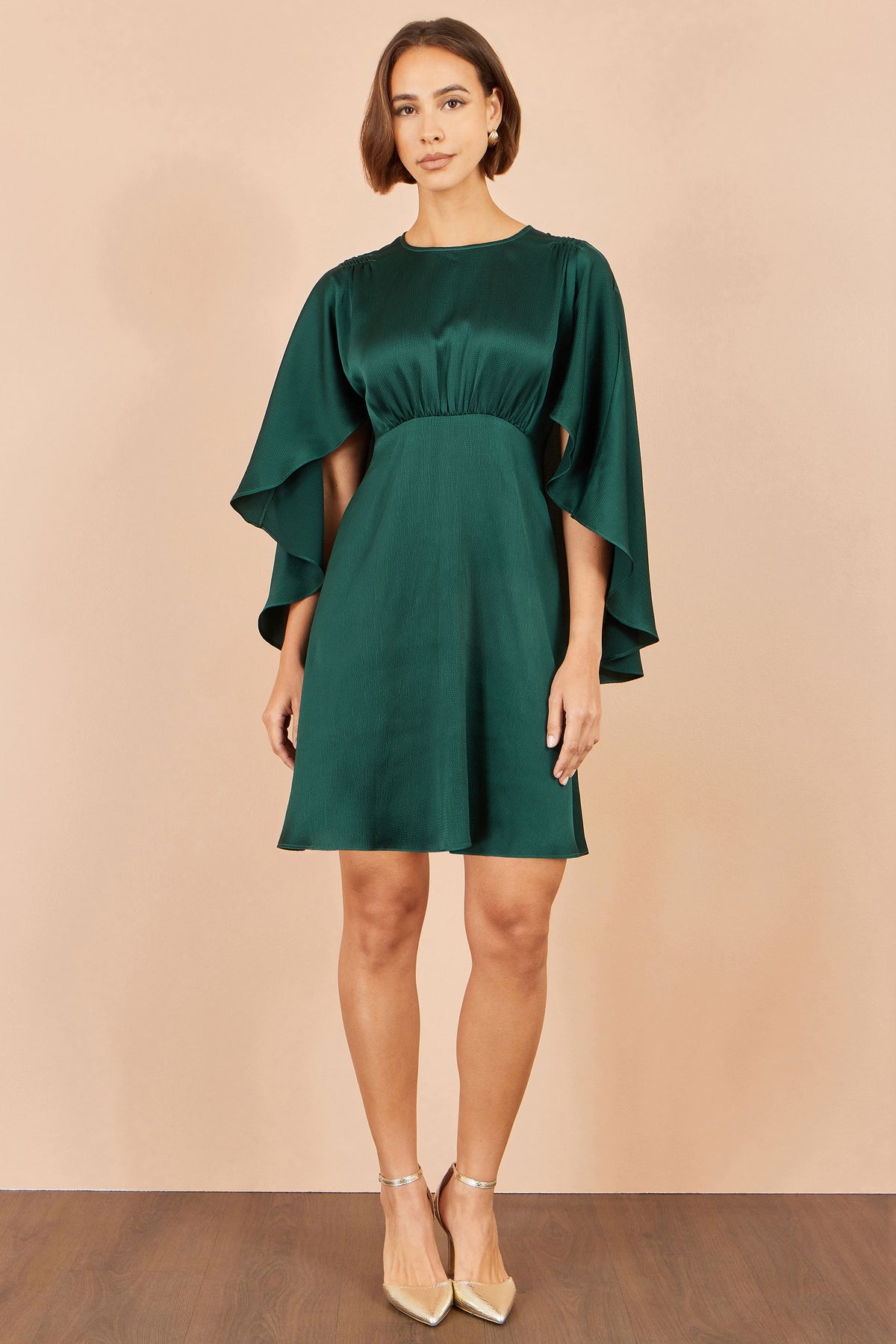 Yumi Green Satin Cape Mini Dress Dress Party Yumi