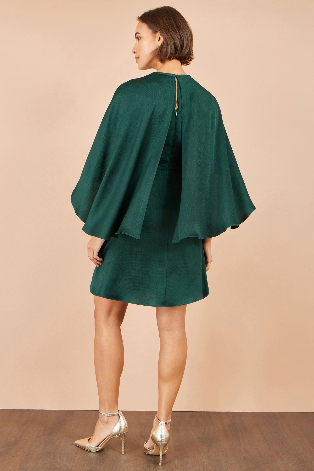 Yumi Green Satin Cape Mini Dress Dress Party Yumi