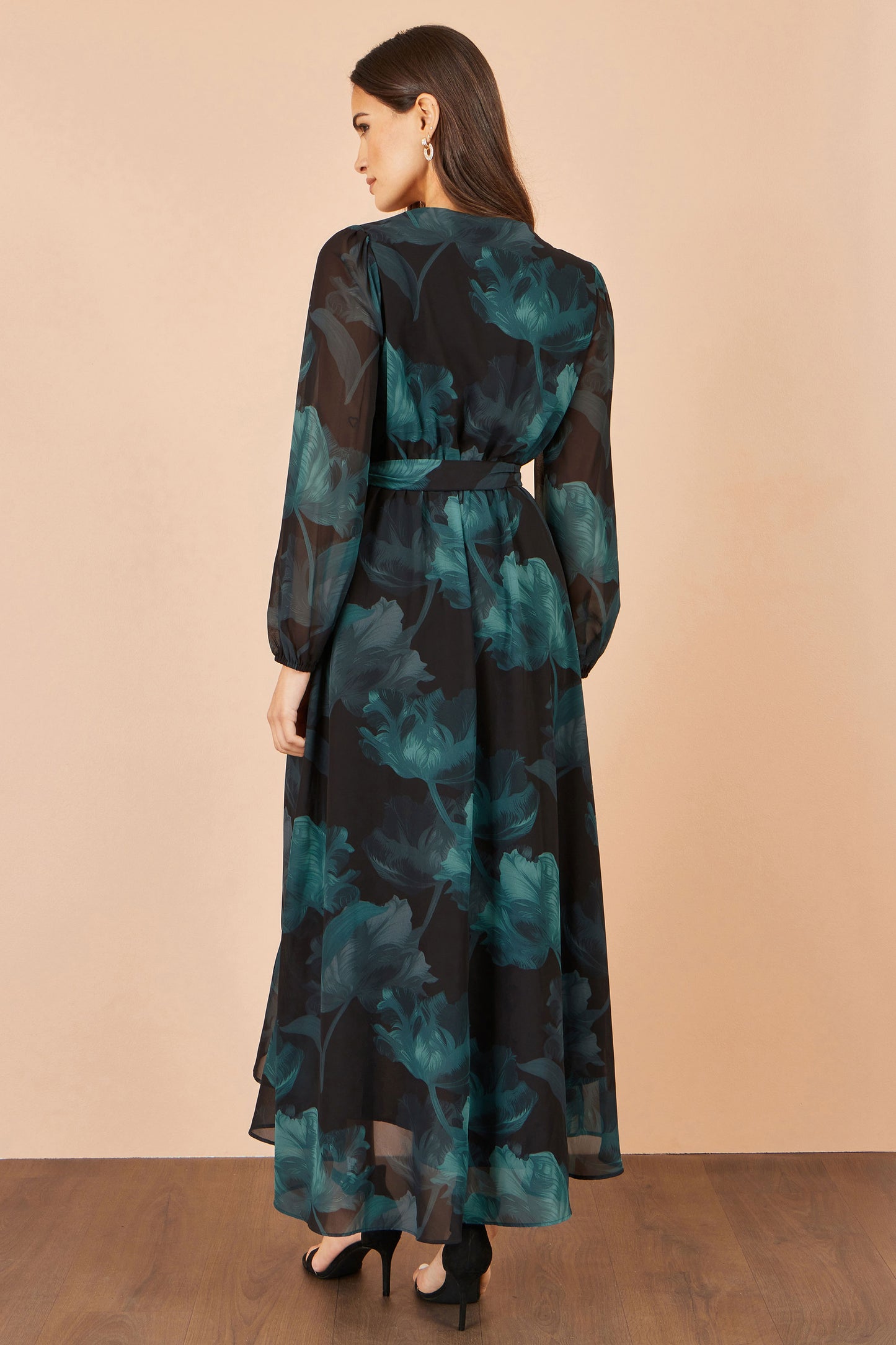 Yumi Black Floral Dipped Hem Wrap Midi Dress Dress Occasion Yumi