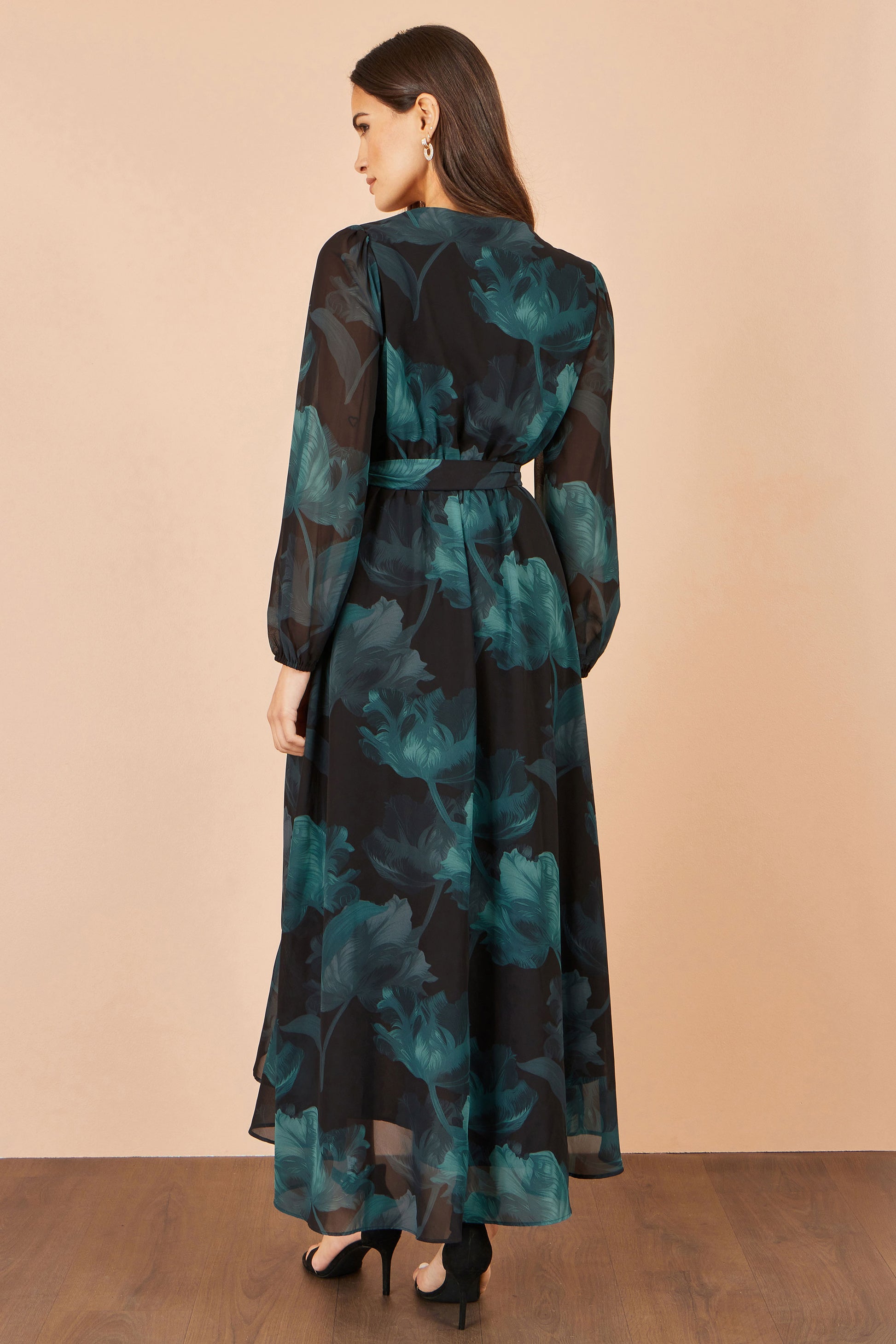 Yumi Black Floral Dipped Hem Wrap Midi Dress Dress Occasion Yumi