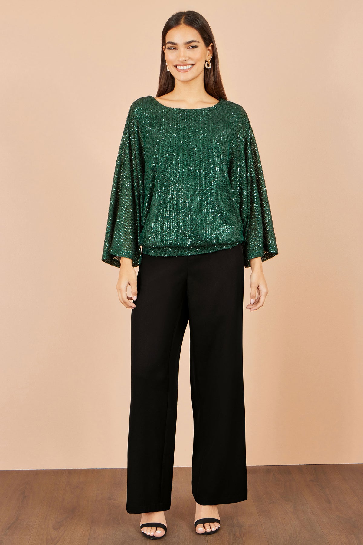 Yumi Green All Over Sequin Batwing Top Tops Yumi
