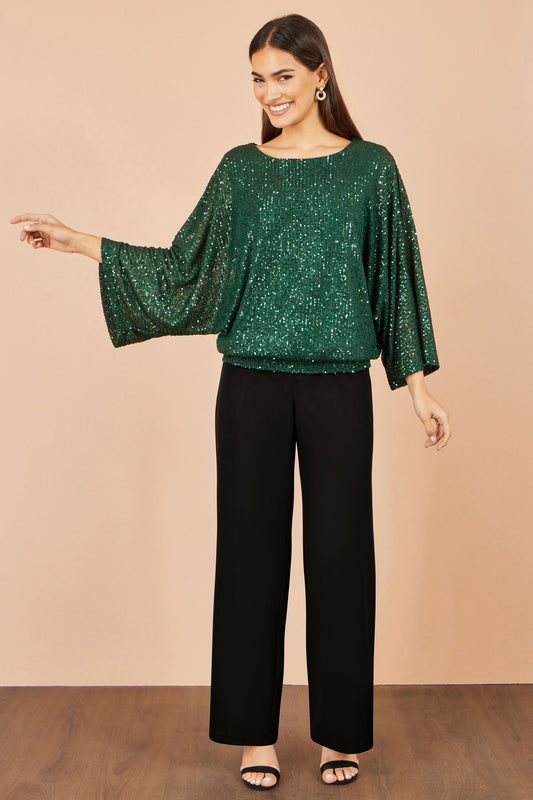 Yumi Green All Over Sequin Batwing Top Tops Yumi