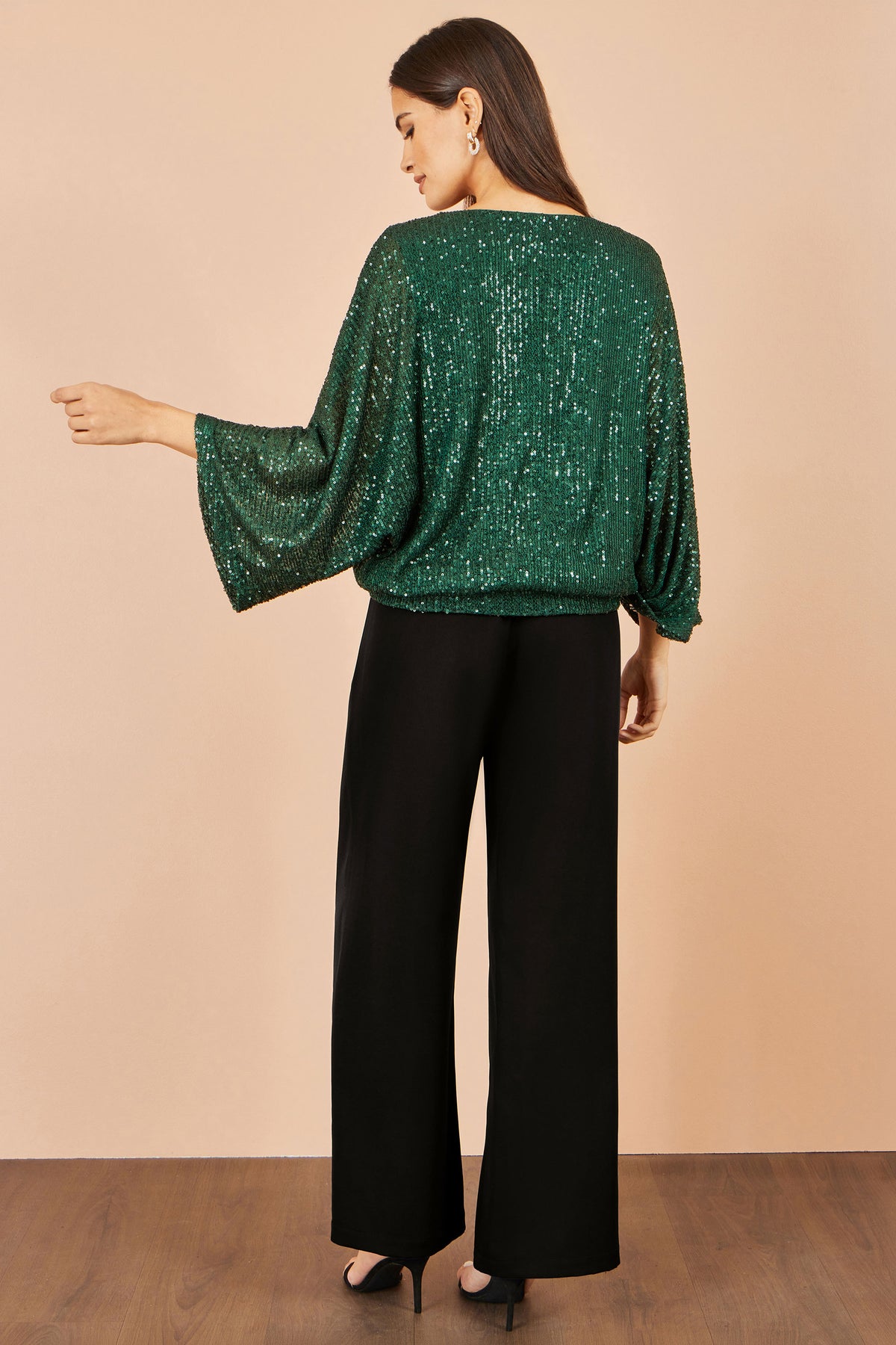 Yumi Green All Over Sequin Batwing Top Tops Yumi