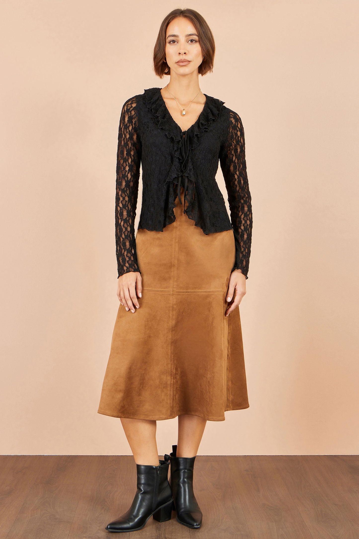Yumi Black Ruffle Lace Top Tops Yumi