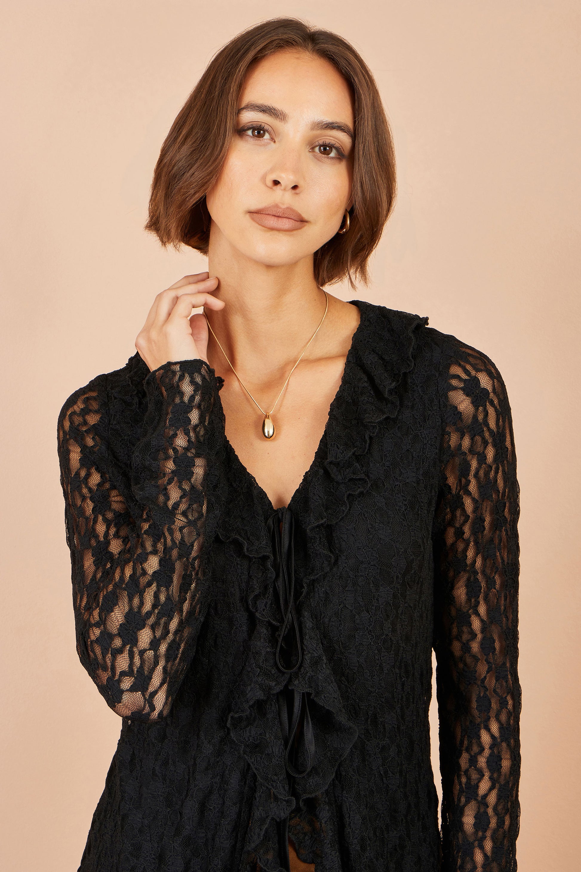 Yumi Black Ruffle Lace Top Tops Yumi