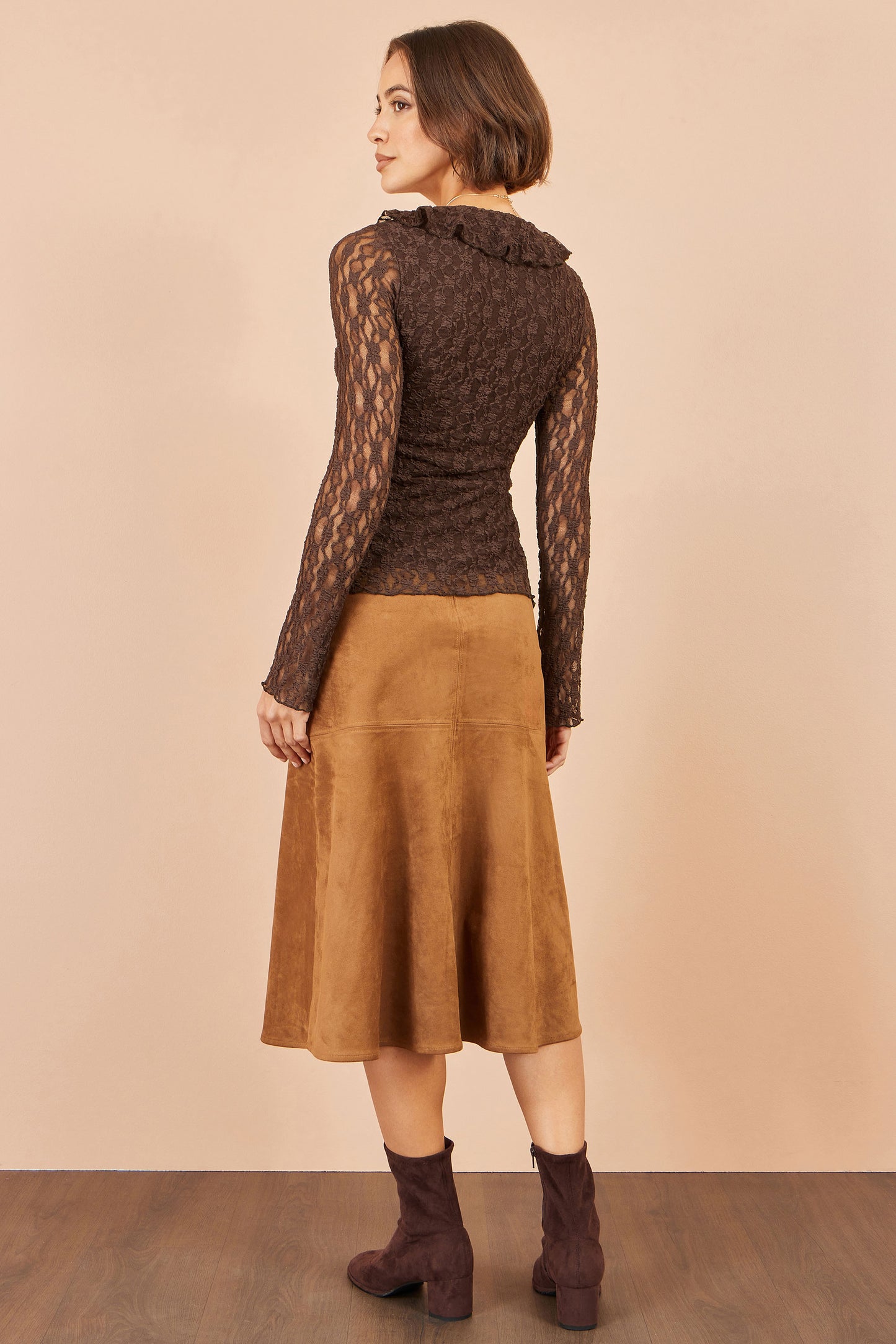Yumi Brown Ruffle Lace Top Tops Yumi