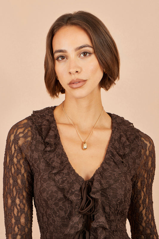 Yumi Brown Ruffle Lace Top Tops Yumi