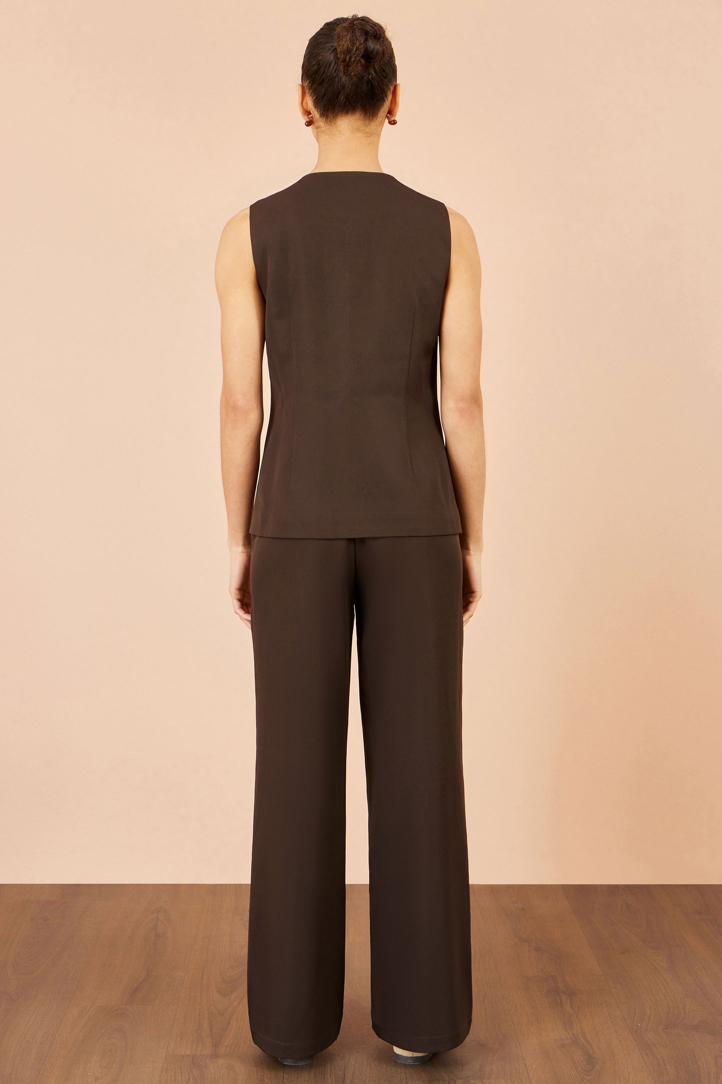 Yumi Brown Long Line Button Wasitcoat Top Tops Yumi