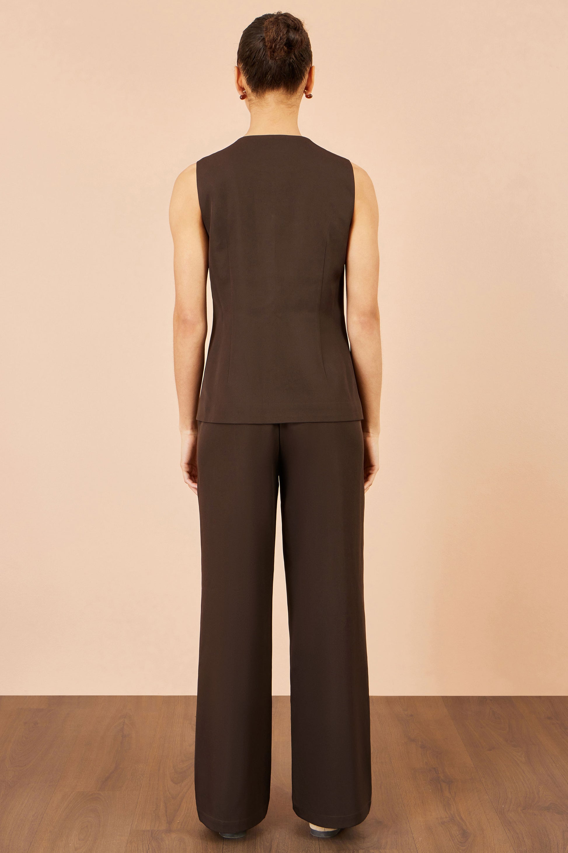 Yumi Brown Long Line Button Wasitcoat Top Tops Yumi