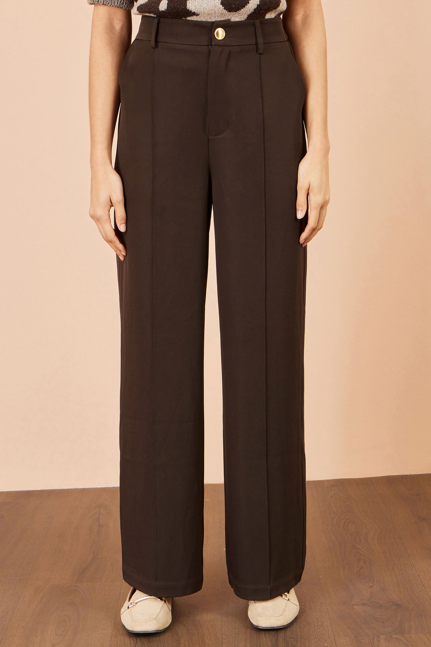 Yumi Brown Wide Leg Stretch Trousers Trouser Yumi