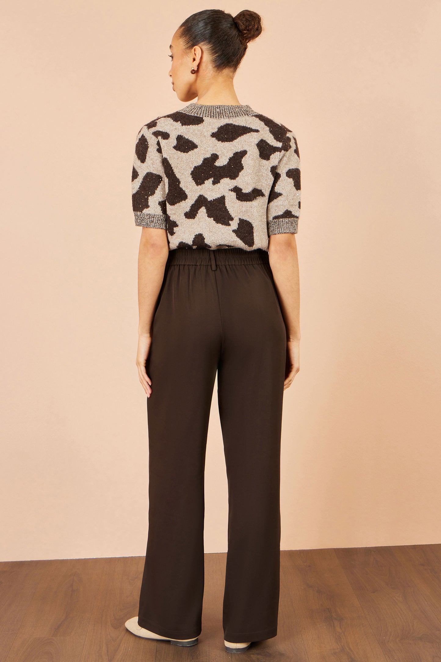 Yumi Brown Wide Leg Stretch Trousers Trouser Yumi