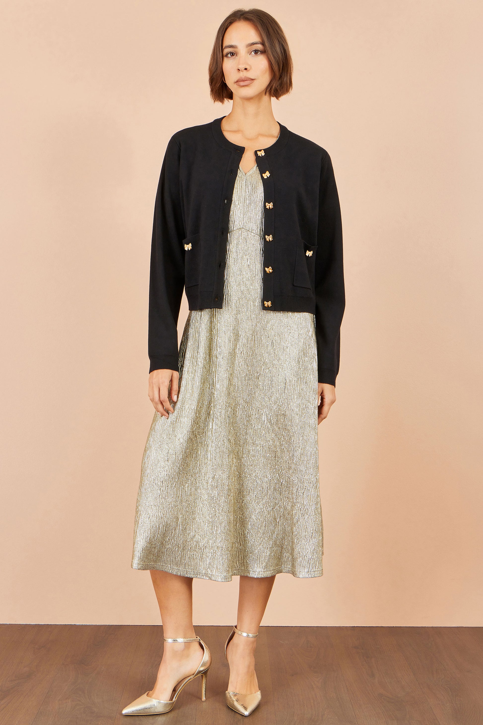 Yumi Black Bow Button Cardigan Knit Cardigan Yumi