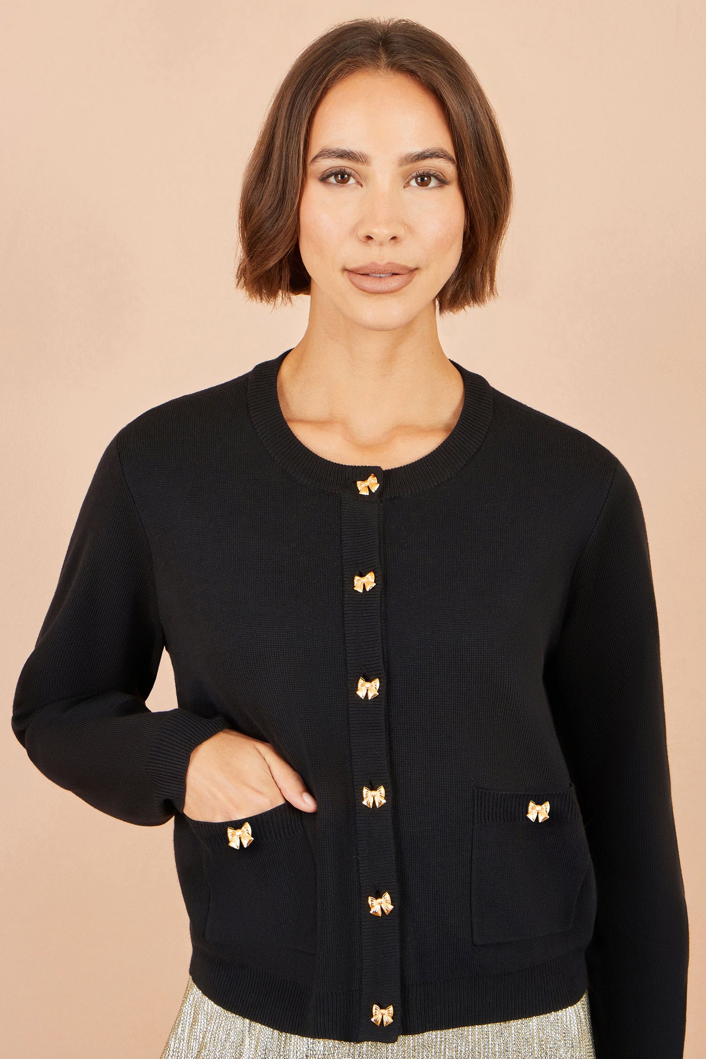 Yumi Black Bow Button Cardigan Knit Cardigan Yumi