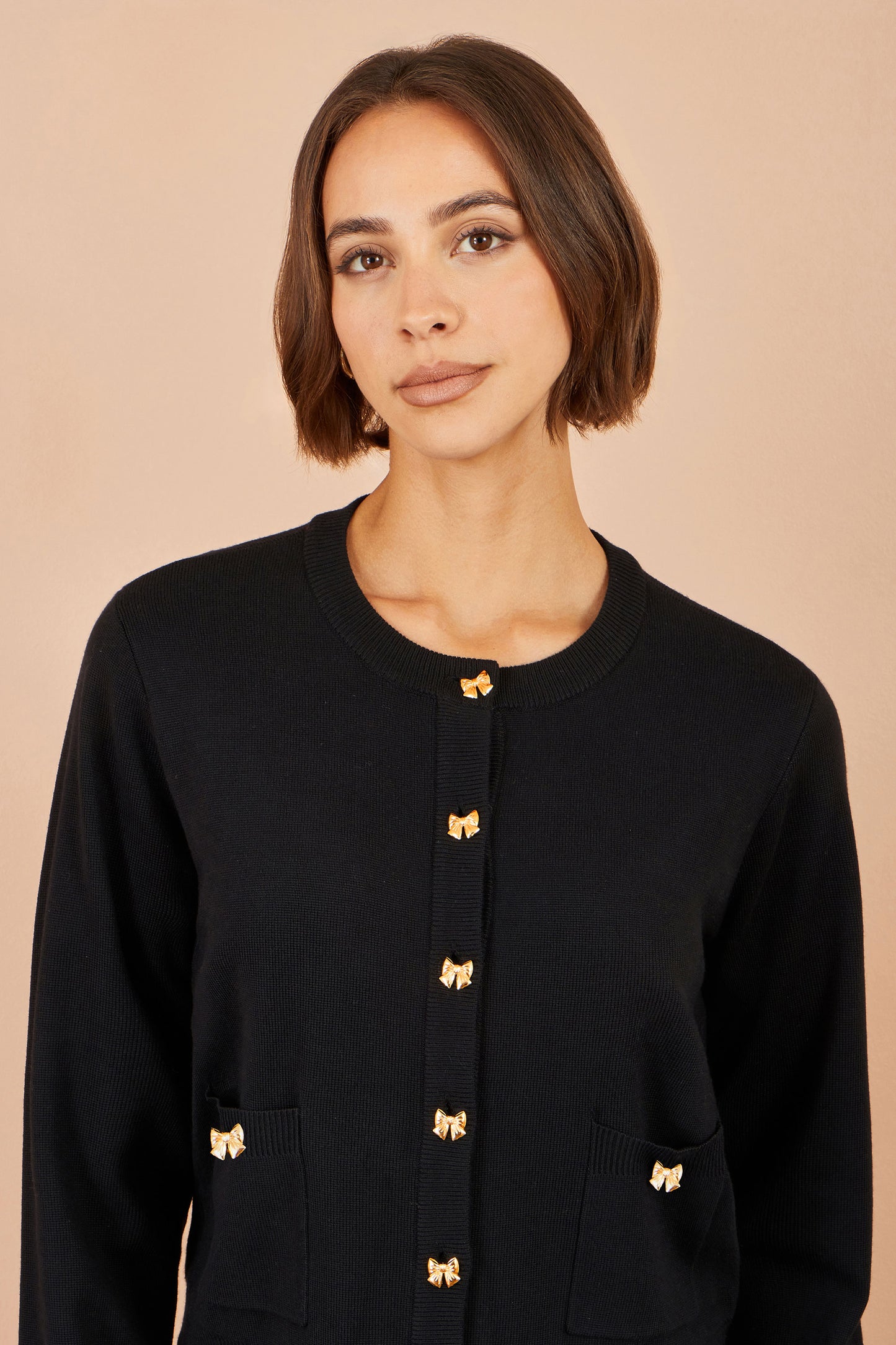 Yumi Black Bow Button Cardigan Knit Cardigan Yumi