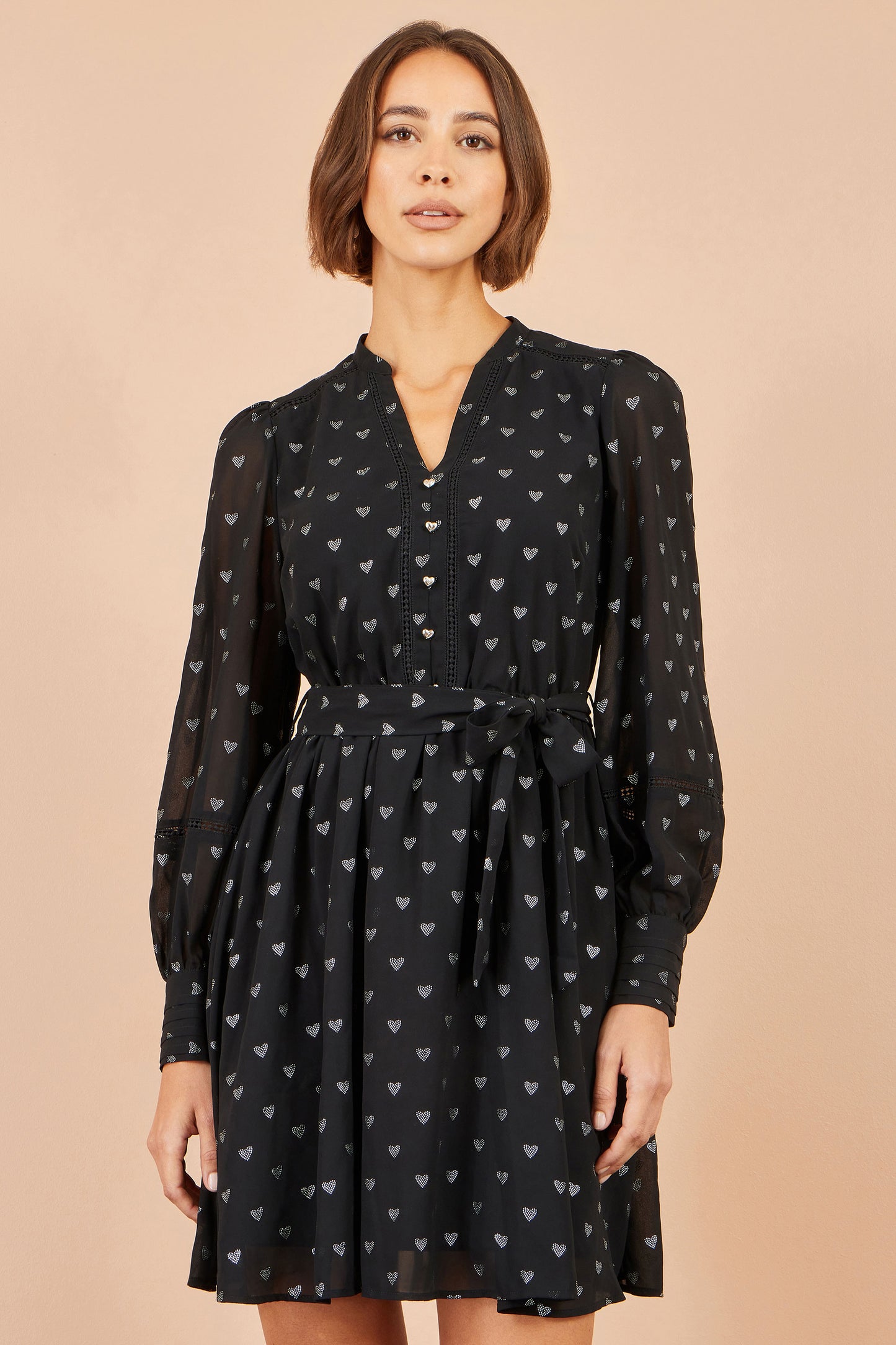 Yumi Black Heart Print Mini Dress Dress Party Yumi