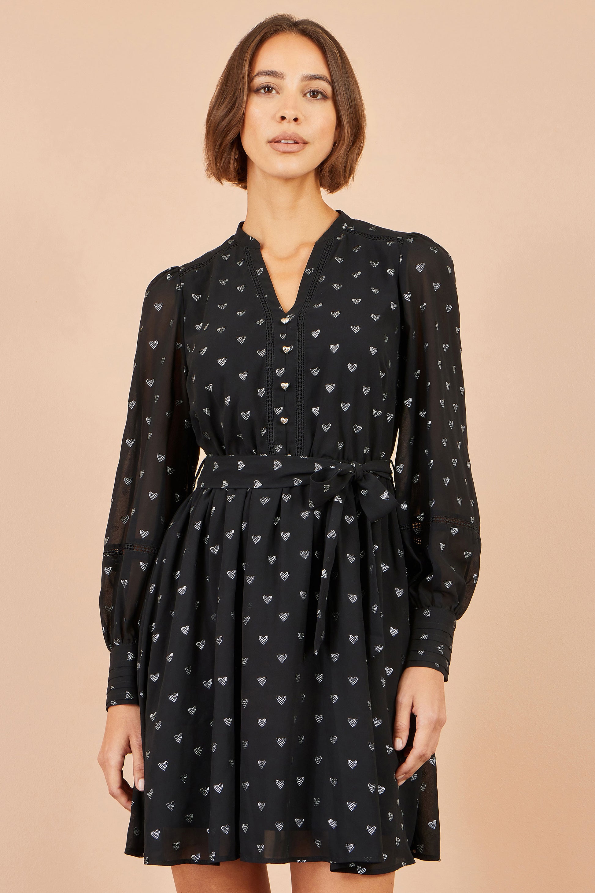 Yumi Black Heart Print Mini Dress Dress Party Yumi