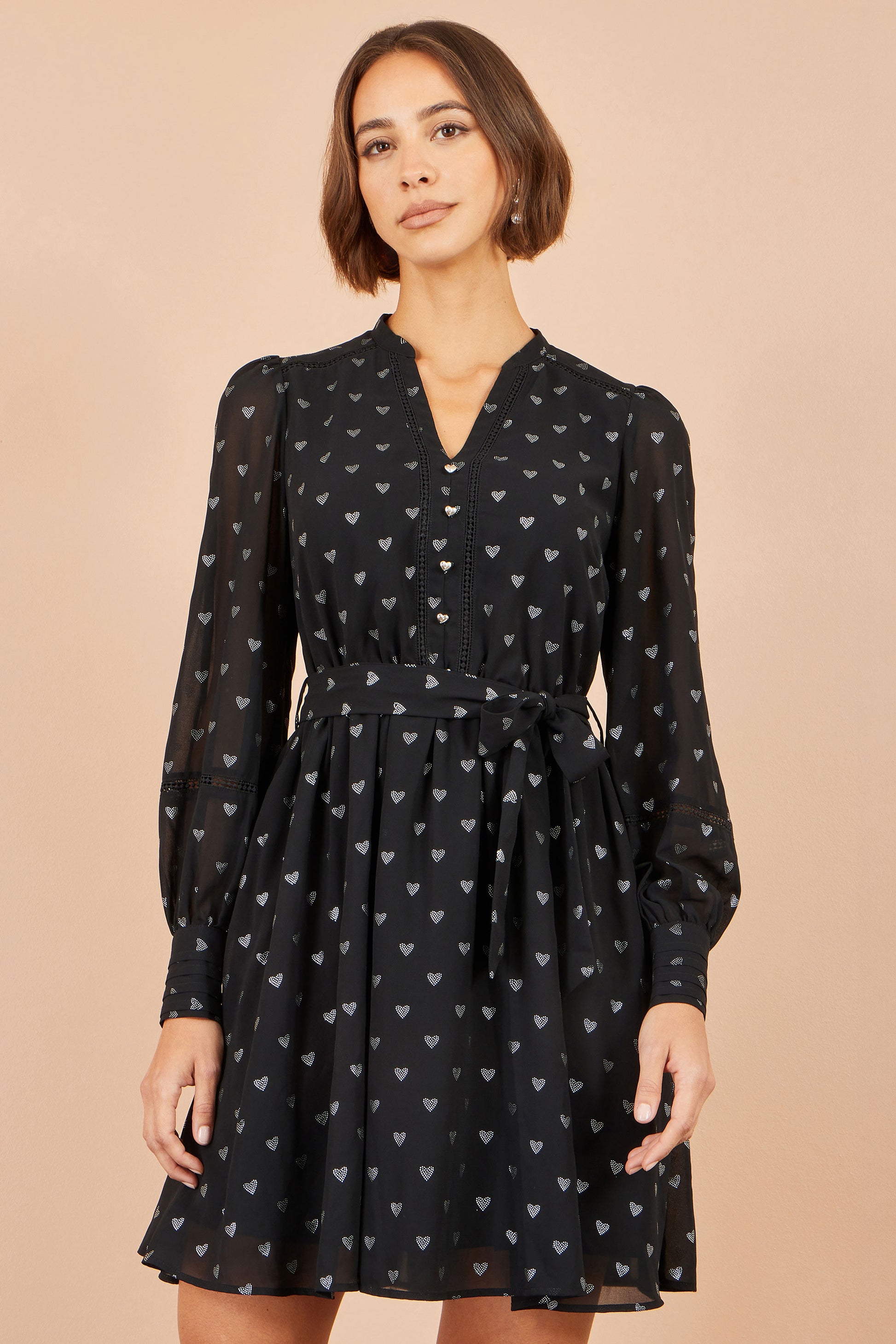 Yumi Black Heart Print Mini Dress Dress Party Yumi