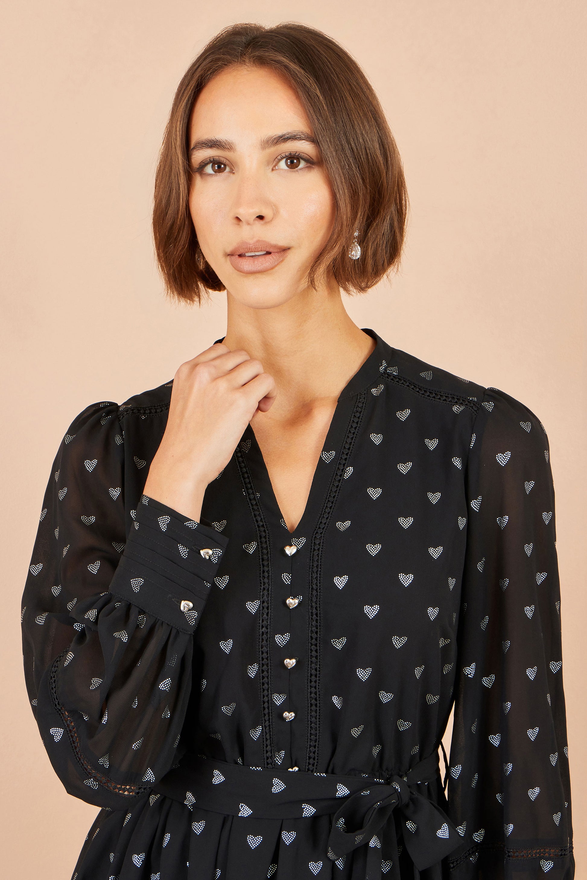 Yumi Black Heart Print Mini Dress Dress Party Yumi