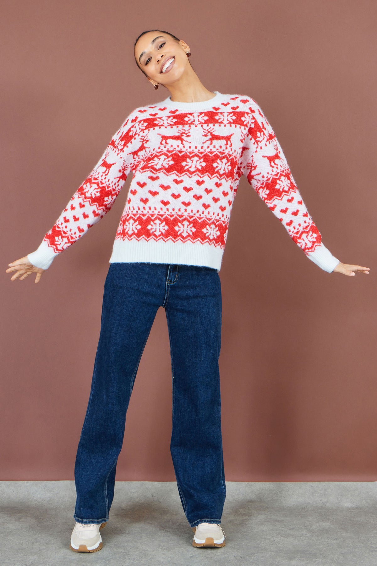 Yumi Red Heart Fairisle Christmas Jumper Knit Xmas Jumper Yumi