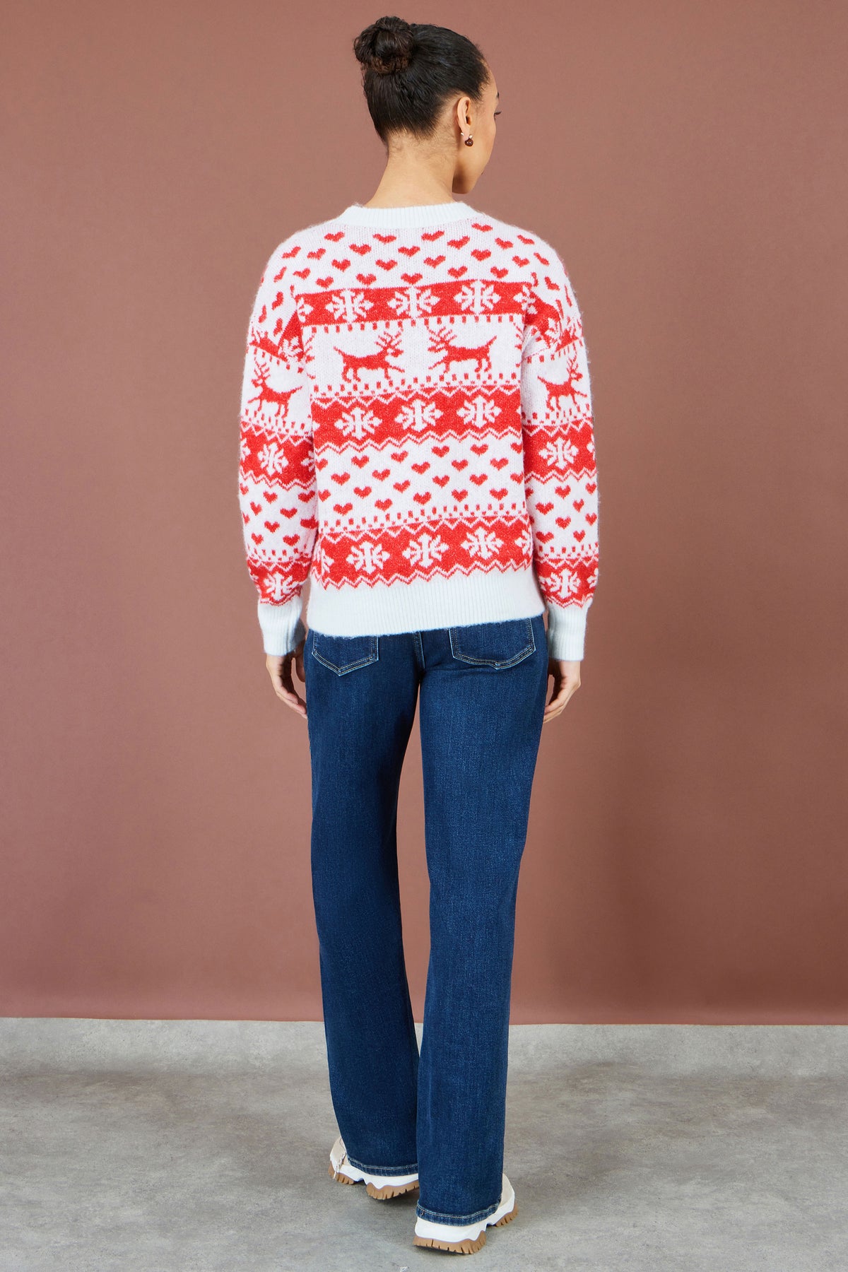 Yumi Red Heart Fairisle Christmas Jumper Knit Xmas Jumper Yumi