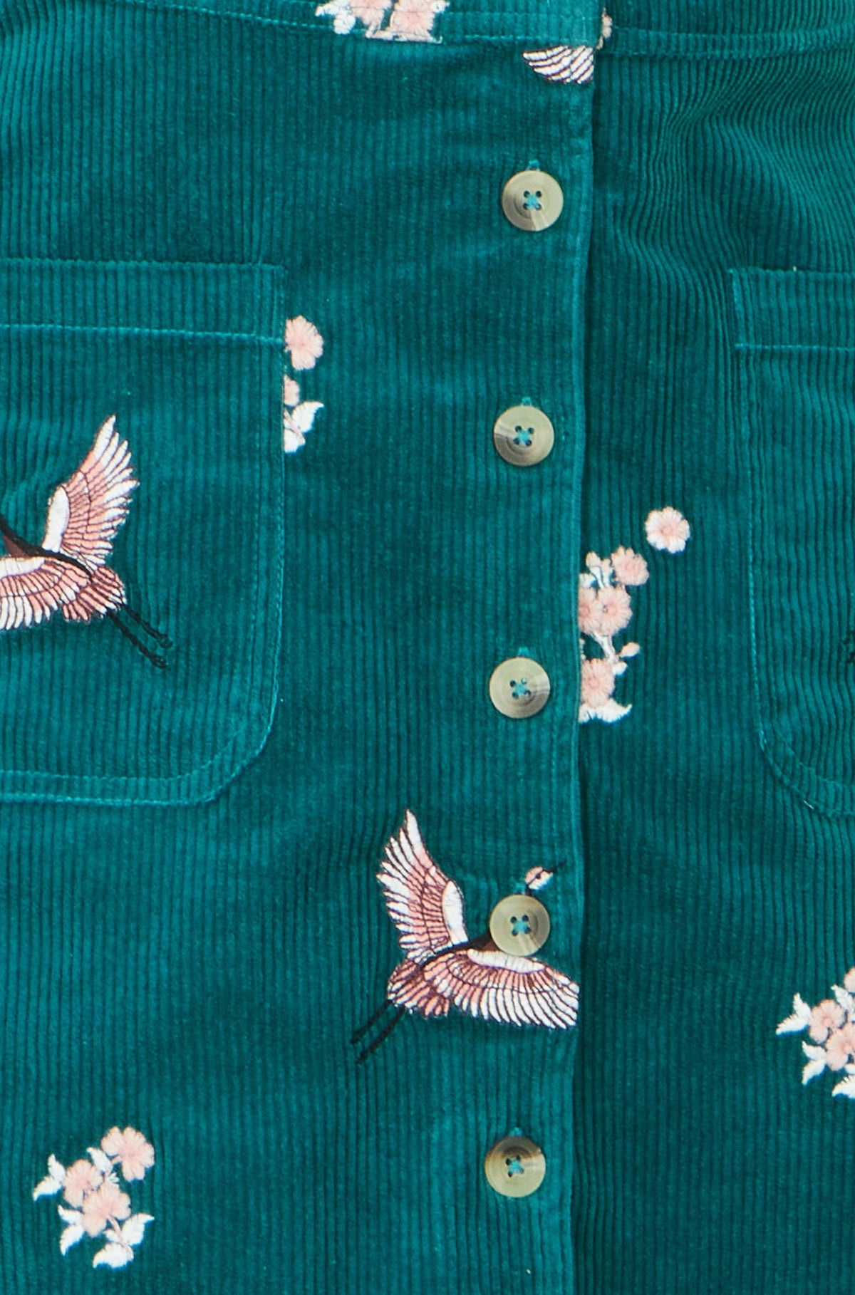 Yumi Teal Crane Embroidered Shirt Dress Dress Casual Yumi