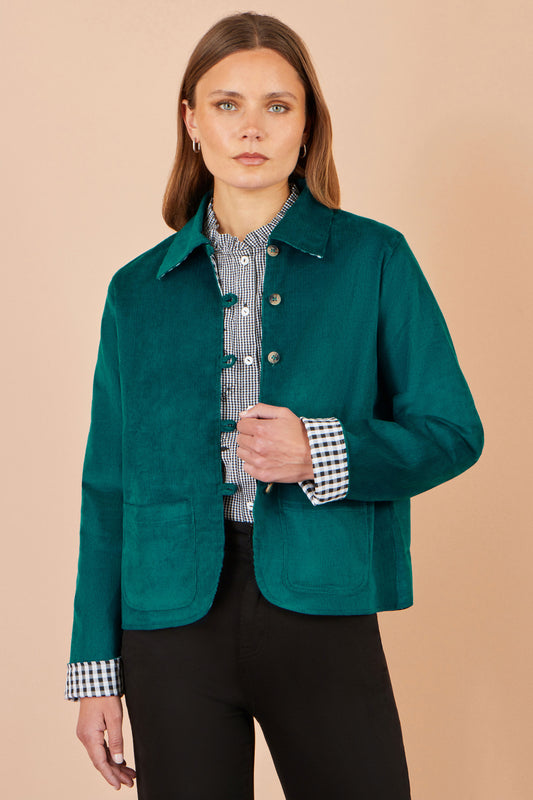 Yumi Teal Cord Reversible Gingham Jacket Outerwear Yumi